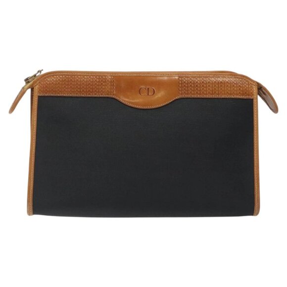 Christian Dior Clutch Bag PVC Canvas Black Brown Auth - Picture 1 of 15